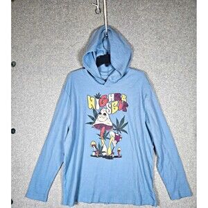 4th Dimension Higher Self Hoodie XL Blue Waffle Knit Mushroom Cannabis Thermal